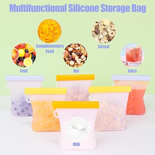 12 Pcs Silicone Breastmilk Storage Bags Reusable, 8oz/240ml Double Leak-Proof Breastmilk Freezer Bags, BPA Free Self-Standing Milk Bags for Breastfeeding, Baby Food Pouches