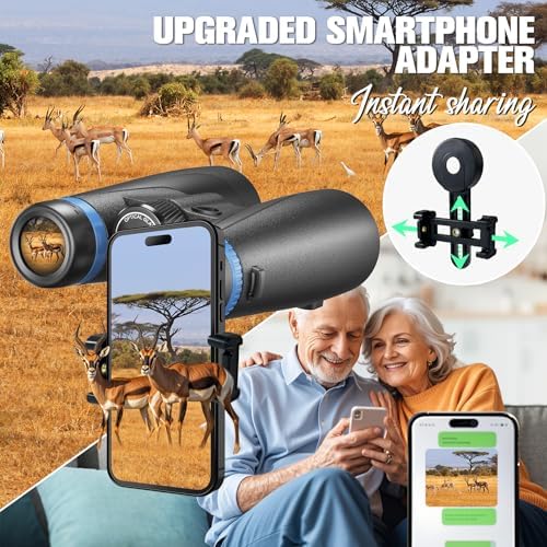 12x50 HD Binoculars for Adults High Powered, Binoculars for Bird Watching with Upgraded Binoculars Phone Adapter, Large View Binoculars for Adults, Lightweight Binoculars for Long Distance