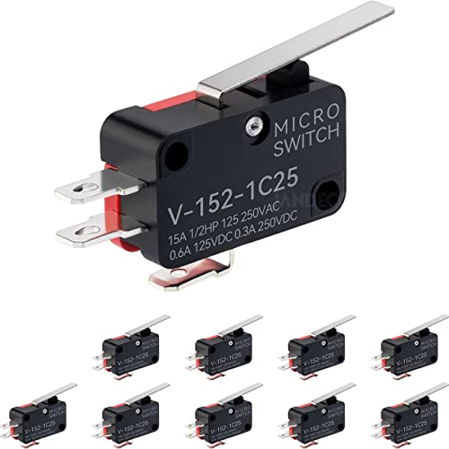10Pcs Lead Limit Switch Hinge Lever, SPDT 1NO 1NC Snap Action Micro Switch V-152-1C25