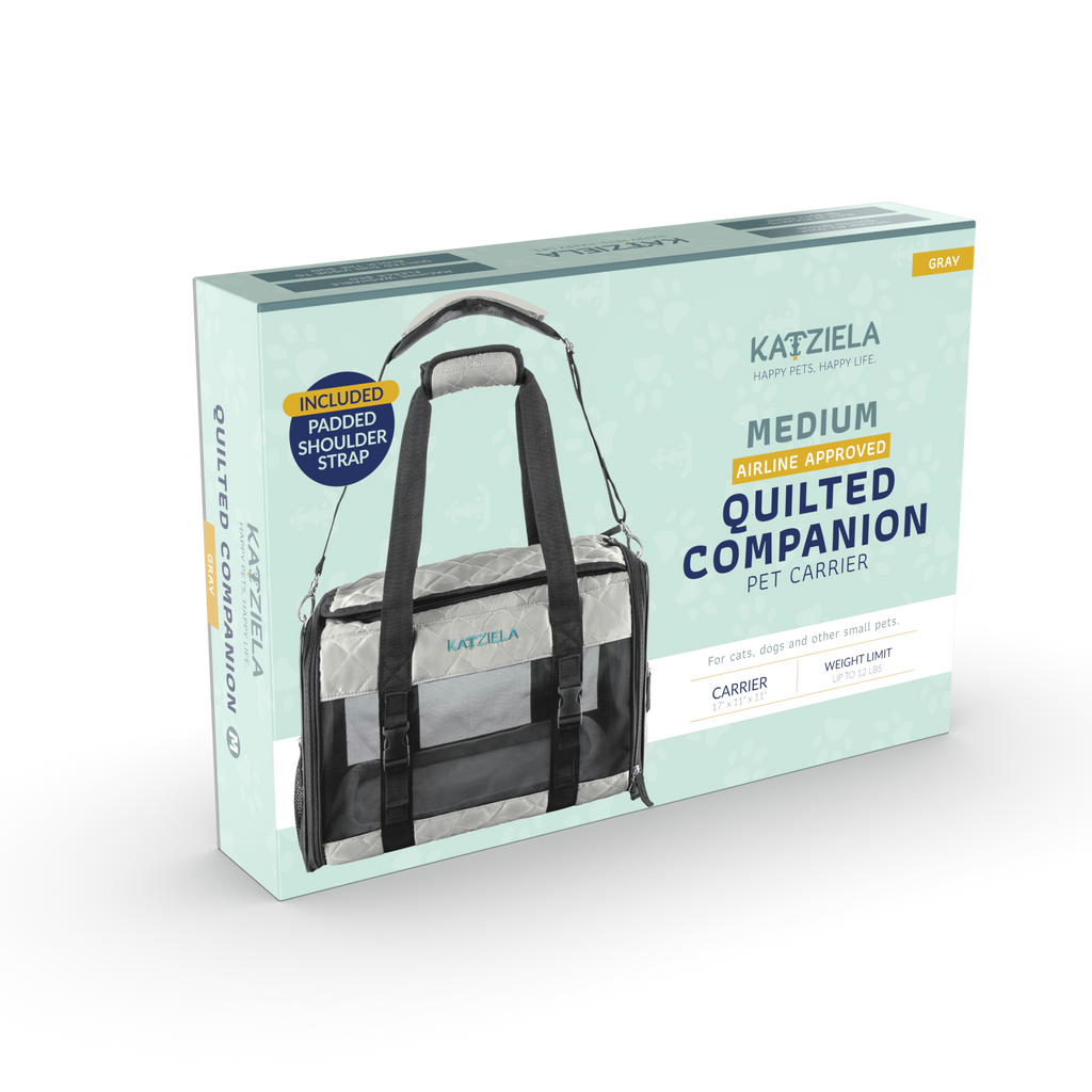 Katziela Airline Compliant Quilted Companion Cat & Dog Carrier - Gray