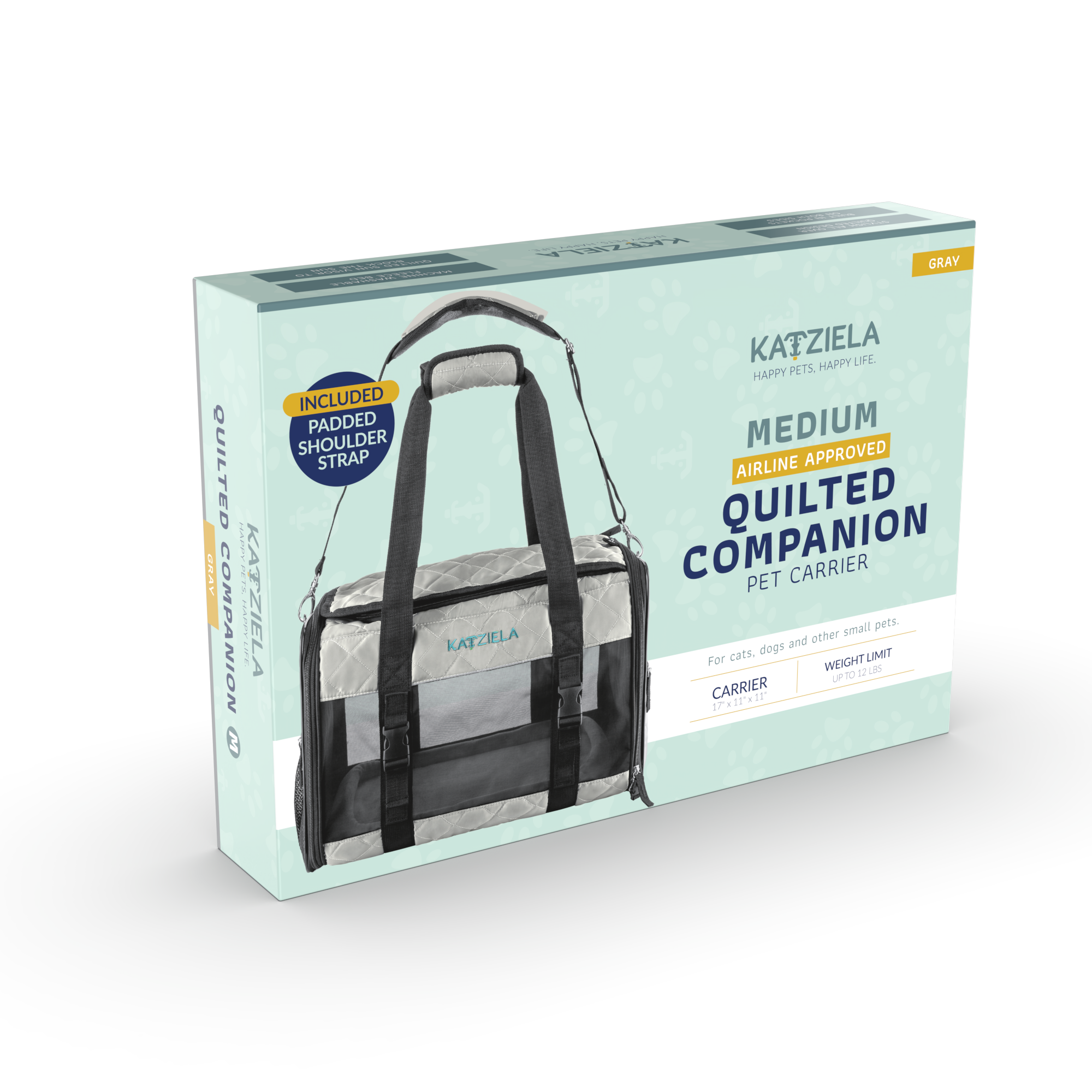 Katziela Airline Compliant Quilted Companion Cat & Dog Carrier - Gray