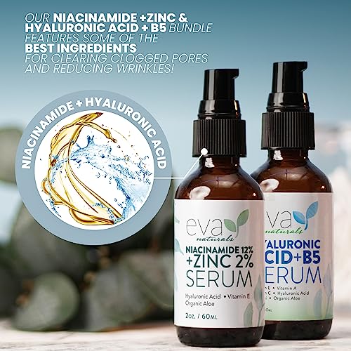 12% Niacinamide Serum & Hyaluronic B5 Serum Bundle For Smooth Bright & Youthful Skin - Pore Minimizer & Moisturizer for Skin - Reduce Dark Spots, Fine Lines & Wrinkles with Zinc & Vitamin B5