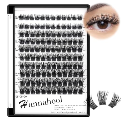 10Rows Mixed 10-12-14-16mm /8-10-12-14mm Individual False Eyelashes D Curl Wide Stem Dramatic Black Makeup Cluster Eyelashes Natural Volume Eye Lashes Extensions (HD-lashes kit-10-12-14-16MM Mixed)