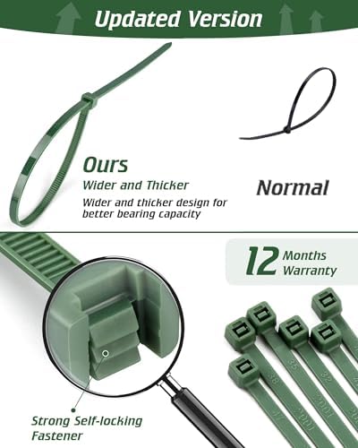 12 Inch 4.8mm Green Zip Ties, 55 Lbs PA66 Heavy Duty Plastic Wire Ties, Premium Self-locking Nylon Cable Ties Decoration Tie Wraps for Christmas Tree Oudoor Infoor Gardening Fence Grid Wall, 100 Pcs
