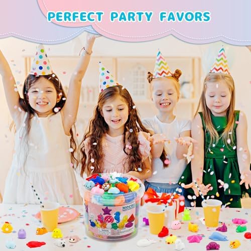 100Pcs Party Favors for Kids 4-8-12, Kawaii Mochi Squishy Toys for Kids, Bulk Fidget Toys Treasure Box Toys for Classroom Prizes,Valentine's Day Easter Egg Fillers Birthday Gifts for Kids