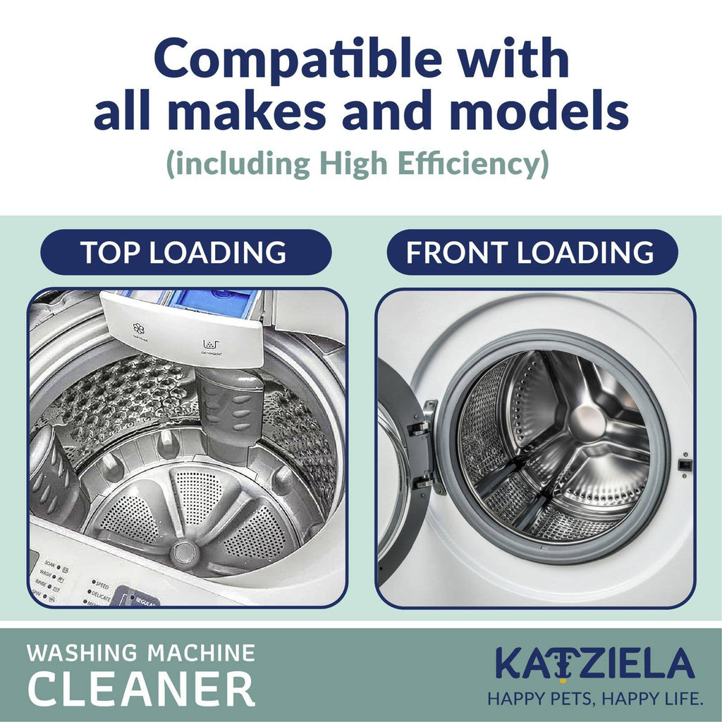Katziela Washing Machine Cleaner Tablets – Plant-Based, Enzyme Formula for Pet Hair & Odor Removal – Fragrance-Free, Safe for All Washers
