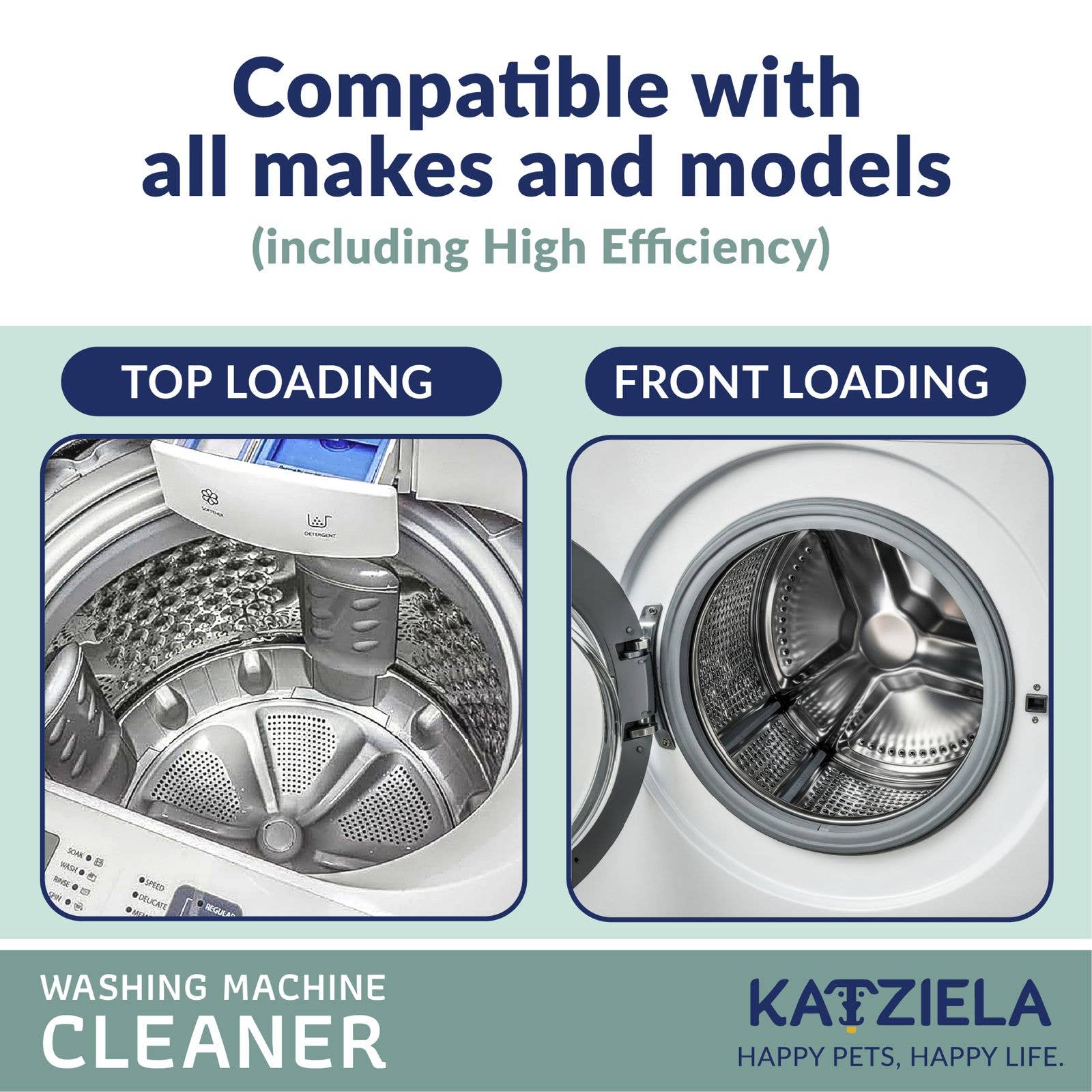Katziela Washing Machine Cleaner Tablets – Plant-Based, Enzyme Formula for Pet Hair & Odor Removal – Fragrance-Free, Safe for All Washers