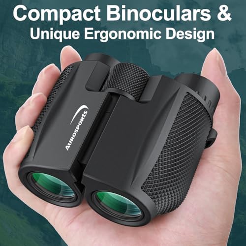 10x25 Compact Binoculars for Adults Kids - Aurosports High Powered Small Binoculars with Low Light Vision - Easy Focus Lightweight Binoculars for Bird Watching Hunting Travel Hiking