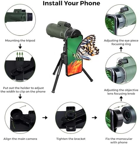 12x50 High Power Monocular Telescope with Smartphone Adapter Tripod Travel Bag, Larger Vision Waterproof Monoculars with BAK4 Prism & FMC Lens,for Bird Watching Hunting Hiking Camping