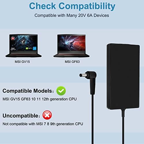 120W Charger for msi Laptop Charger msi gf63 gv15 GV15-Thin-11SC GF63 Thin 10 11 12Th Intel core Laptop ms-16r5 ms-16r6 ms-16r7 adp-120vh d a17-120p2a