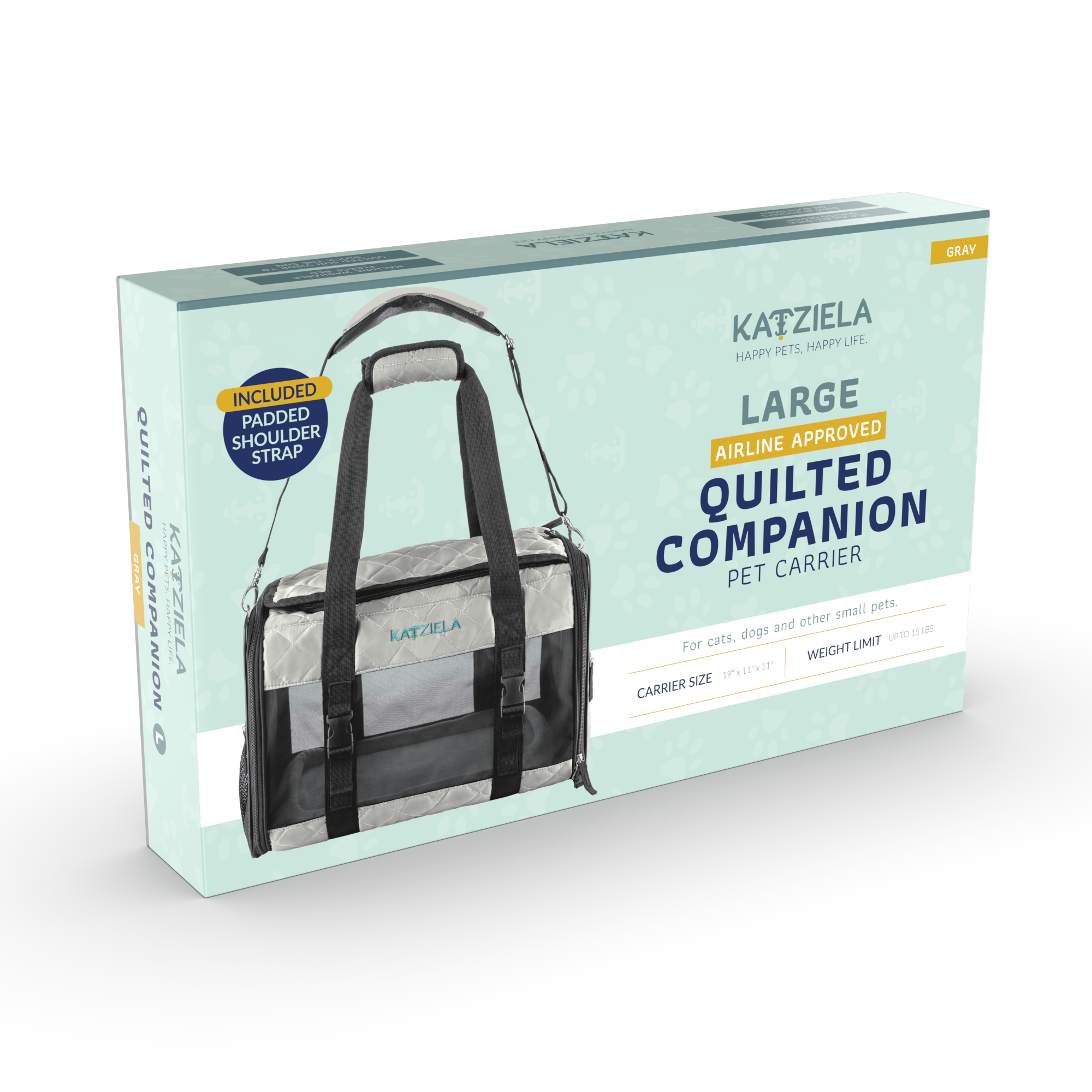 Katziela Airline Compliant Quilted Companion Cat & Dog Carrier - Gray