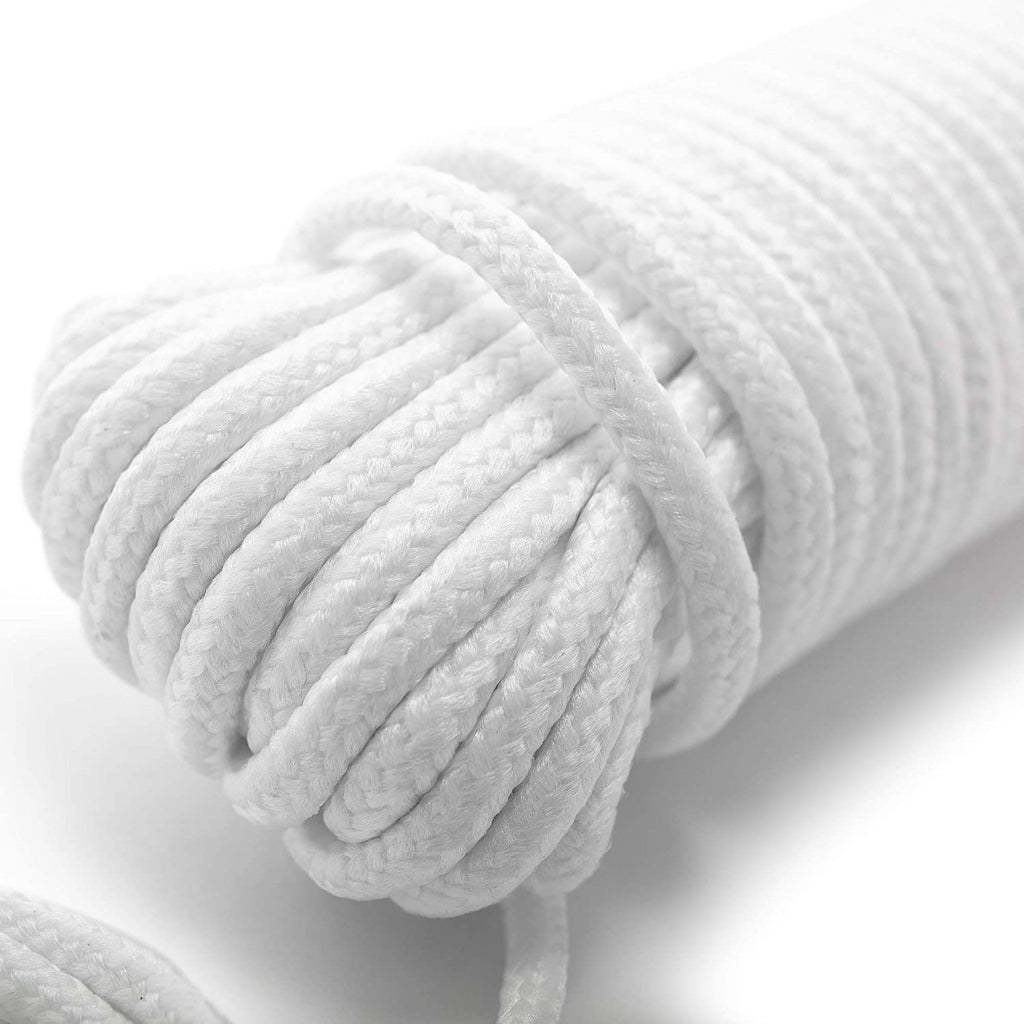 All-Purpose Weather Resistant Clothesline Cord - Cotton Cloth Braided Rope - 1 Line x 50 Feet - White