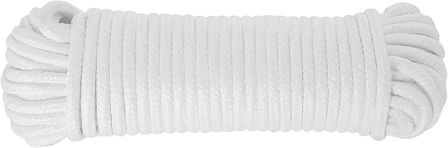 All-Purpose Weather Resistant Clothesline Cord - Cotton Cloth Braided Rope - 1 Line x 50 Feet - White