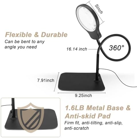 10X 30X Large Magnifying Glass with Light and Stand, 5-inch Lens, 5 Color Modes, Hands Free Magnifying Lamp for Close Work, Lighted Magnifier Desk Lamp for Craft Sewing Jewelry Painting Reading