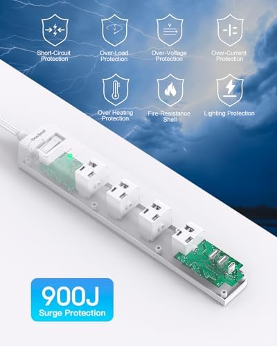 10FT Extension Cord Flat Plug Power Strip Surge Protector with 8 Widely AC Outlets and 3 USB Ports Outlet Extender Overload Protection Wall Mount for Home Office Dorm Room Essentials Gaming, ETL