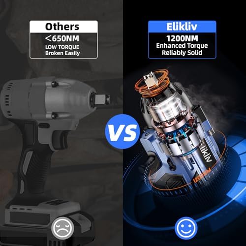1200 N.m Cordless Impact Wrench 1/2 Inch, 900 Ft-lbs High Torque Brushless Power Impact Gun, 2x5000 mAh Battery, Fast Charge & 6 Sockets, Electric Heavy Duty Impact Driver for Home Car Tires Truck