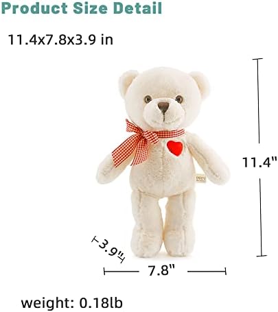11.4” Small Teddy Bear with Heart Cute White Teddy Bear Stuffed Animals for Valentines Day Soft Stuffed Bear Plush Bear Plushie Toys Gifts for Girlfriend Boyfriend Kid