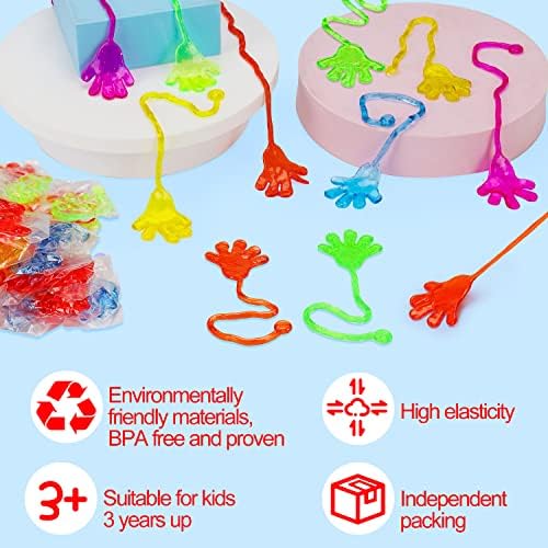 100PCS Glitter Sticky Hands Party Favors for Kids Birthday Supplies Easter Egg Fillers Goodie Bag Stuffers Classroom Treasure Box Carnival Prizes Bulk Treat Trinkets Pinata Stuff Mini Stretchy Toys