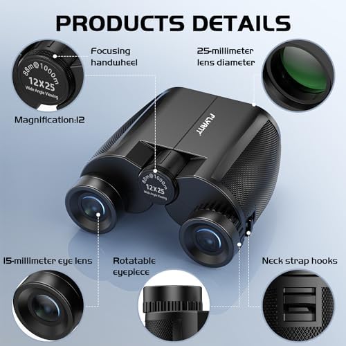12X25 High Powered Binoculars for Adults, Waterproof Compact Binoculars with Clear Low Light Vision, Small Binoculars for Bird Watching, Hunting, Travel, Concerts (12x25 Compact)