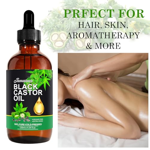 120ML Jamaican Black Castor Oil, Castor Oil Organic Cold Pressed Unrefined, Pure Natural Castor Oil for Hair Growth,Skin & Scalp Moisturizer, Eyelashes & Eyebrows, Deep Cleansing, Nail Care Grow