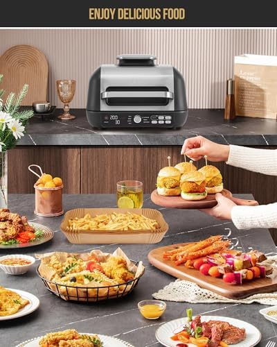 130PCS Air Fryer Liners Disposable for Ninja FG551/DG551 6-in-1 Indoor Grill, MMH Airfryer Parchment Paper Liner Rectangular for Ninja Smart XL Air Fryer, Ninja IG601 Foodi Airfryer Oven Accessories