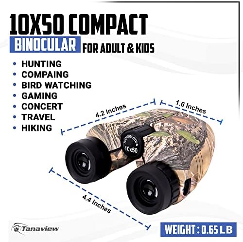 10x50 Compact Binoculars for Adults - Long Distance, High Powered Binoculars with Travel Case - Lightweight, Large Eyepiece, Water & Fog Proof - Hunting, Bird Watching, Cruise