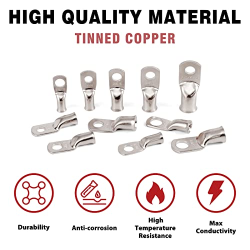 10pcs Sanuke 4 AWG - 1/2" Tinned Copper Wire Lugs Ring Terminals, Marine Grade Battery Cable Ends with 3:1 Dual Wall Adhesive Heat Shrink Tubing