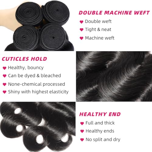 12A Human Hair Bundles 18 20 22 24 Inch Body Wave Bundles Human Hair 100% Unprocessed Brazilian Virgin Weave Bundles 4 Bundles Real Natural Black Wavy Human Hair Extensions 1B Bundles for Women