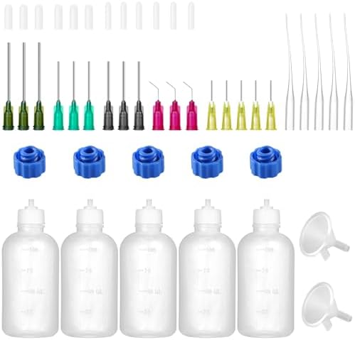 100ml Glue Precision Tip Applicator Bottle,Needle Tip Squeeze Bottle with 14ga 16ga 18ga 20ga 25ga Blunt Needle Oiler and Storage Caps