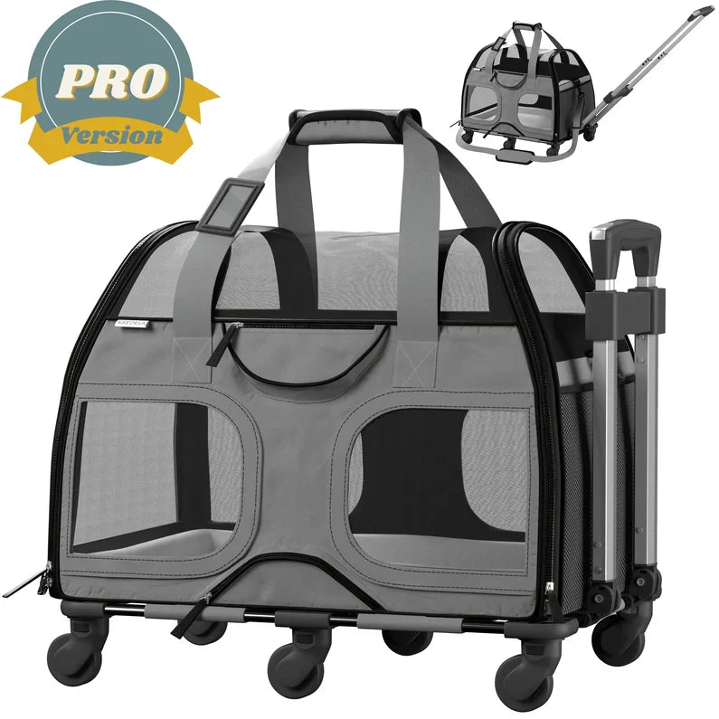 Katziela Luxury Rider Pro Pet Carrier with Removable Wheels and Telescopic Handle