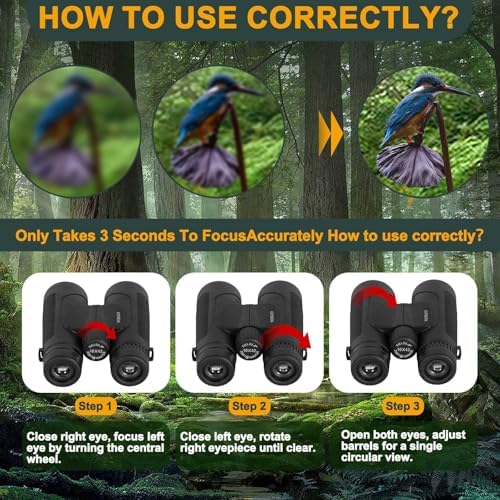 10x42 High Powered Compact Binoculars for Adults Kids - Low Light Night Vision Binoculars, Bird Watching Hunting Travel with Phone Adapter, 3-Second Rapid and Accurate Focusing, Waterproof & Anti-Fog