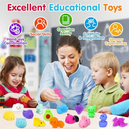 130PCS Squishies Mochi Squishy Toy, Kawaii Squishies Party Favors for Kids Stress Relief Fidget Toys Treasure Box Toys Classroom Prizes Kid Easter Egg Fillers Xmas Goodie Bag Stuffers, Random