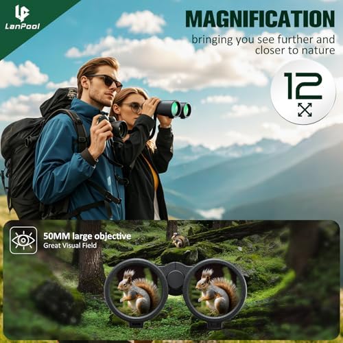 12x50 HD Binoculars for Adults High Powered, Binoculars for Bird Watching with Upgraded Binoculars Phone Adapter, Large View Binoculars for Adults, Lightweight Binoculars for Long Distance
