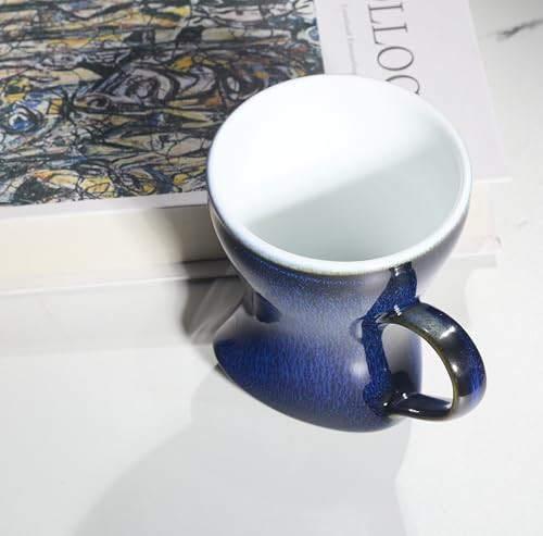 12Oz Color Glazed Ceramic Coffee Mug,Cool Cup With Handle Suitable for Office and Home,Drinking Coffee, Tea, Cocoa and Milk Lead cadmium free, Dishwasher Microwave Safe (Brushed blue)