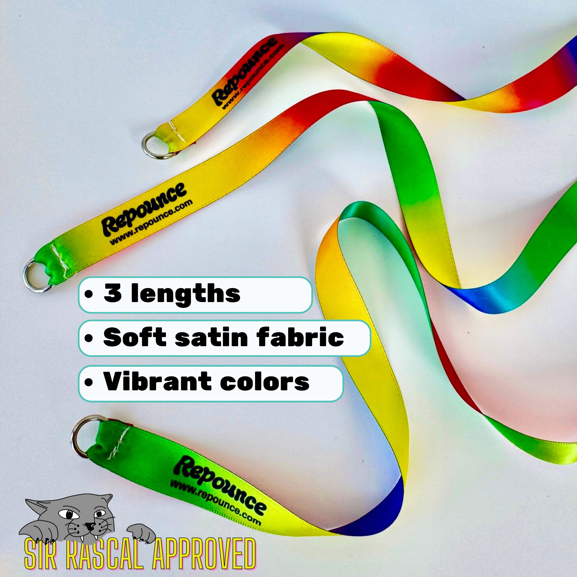 Repounce Rainbow Ribbon Set - 3 Durable Multi-Length Cat Wand Toys