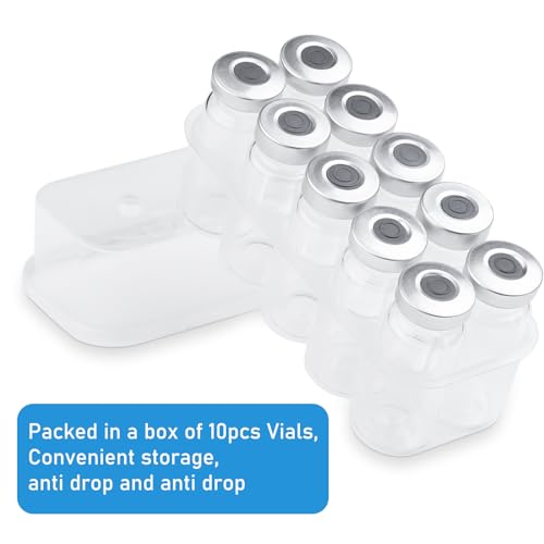 10ml Glass Vials for Injection, with Self Healing Injection Port, Transparent Sealed, Empty Vials for Injection (50, 10ml)