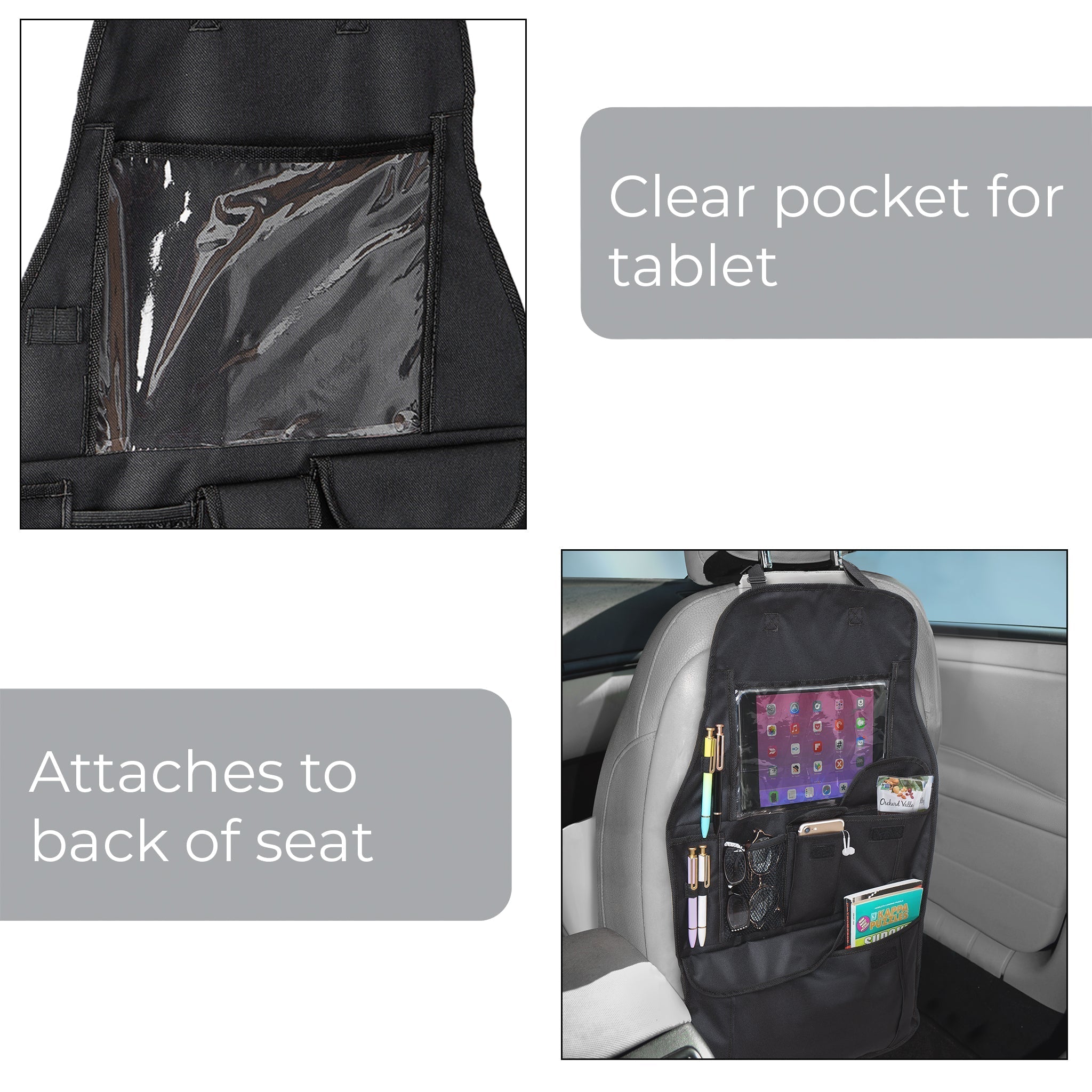 Backseat Tablet/Storage Car Organizer - Black