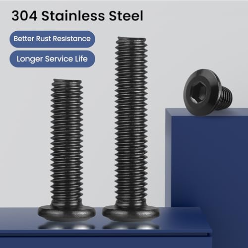 10Pcs 1/4-20 Bolt, 1/4-20 x 1-3/4" Flat Head Hex Socket Cap Screws, 304 Stainless Steel 18-8 Furniture Bolts, Black Zinc Finish, Full Thread (with Hex Spanner)