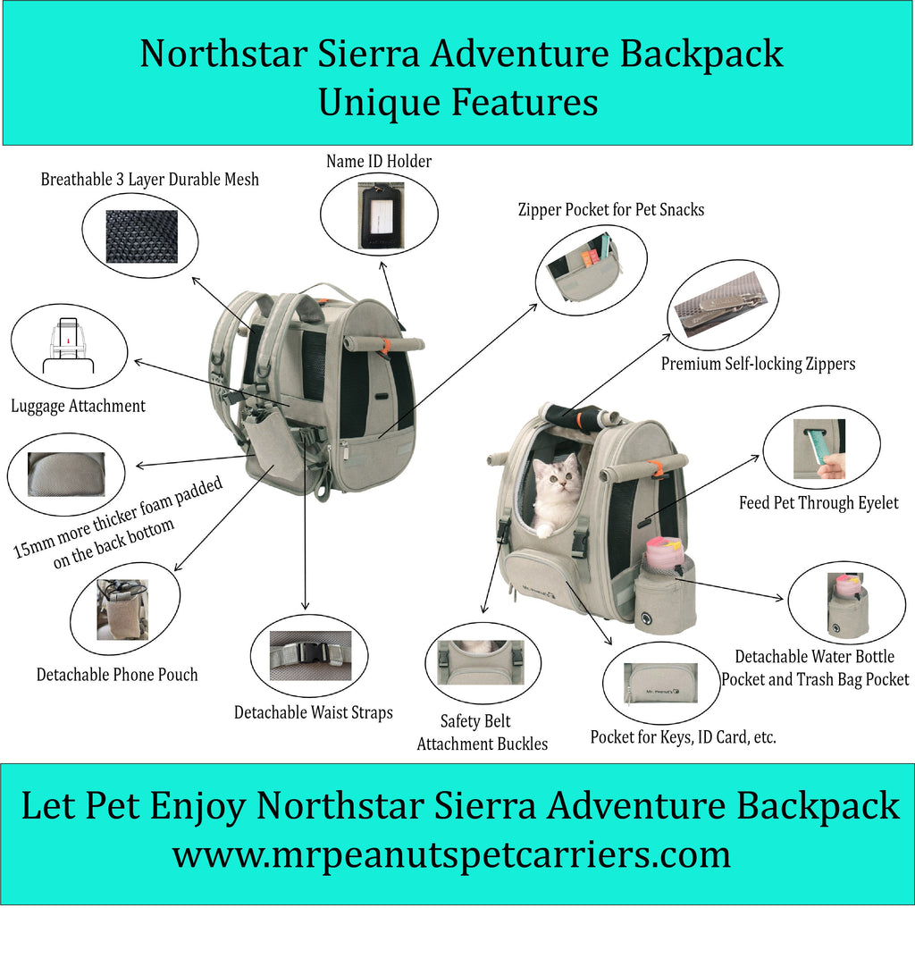 Mr. Peanut’s Northstar Sierra Adventure Pet FrontPack/Backpack – Airline Compliant Cat, Puppy & Bunny Carrier