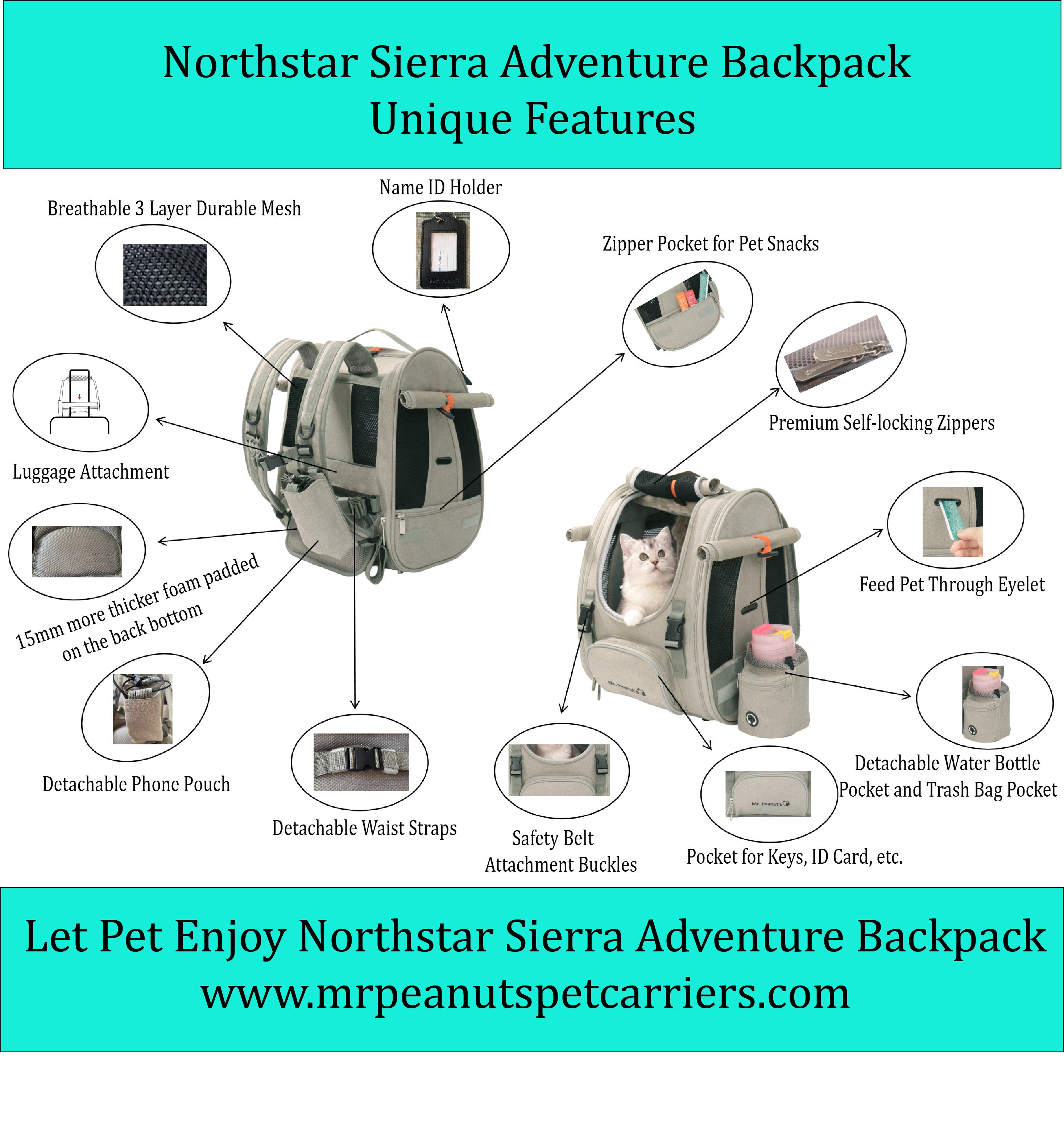 Mr. Peanut’s Northstar Sierra Adventure Pet FrontPack/Backpack – Airline Compliant Cat, Puppy & Bunny Carrier