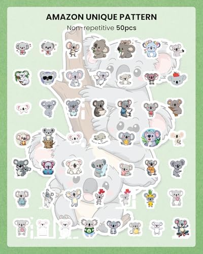 100Pcs Cute Koala Stickers, Waterproof Animal Sticker for Water Bottle Laptop Phone Cases Planner Skateboard Luggage Helmet Party Favor Decor, Ideal for Adults Teens Teacher Rewards