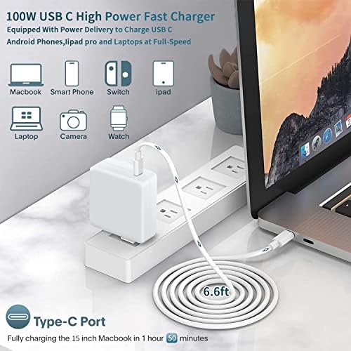 100W USB C Power Adapter Charger, MacBook Pro Charger for MacBook Pro 16 15 14 13 inch 2021 2020 2019 2018 IPad Pro,MacBook Air 13"/13.6" 2022 (M2 Chip), Fit for Lenovo/HP/Dell Laptop Fast Charging