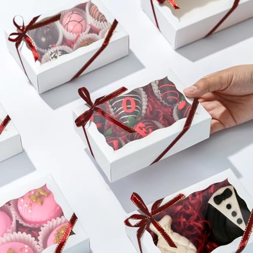 100pcs 7x4.33x1.5 Inch White Bakery Boxes with Window Cookies Boxes Cake Pop Boxes Chocolate Truffle Boxes Macaron Boxes Browines Treat Boxes for Christmas Valentine's Easter Mother's Day