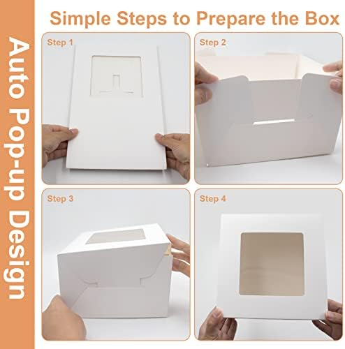10pcs 8x8x5 Inches Cake Boxes, White Bread Boxes with Windows for Pastries, Cupcakes,Cookies, Pie, Muffins and Donuts