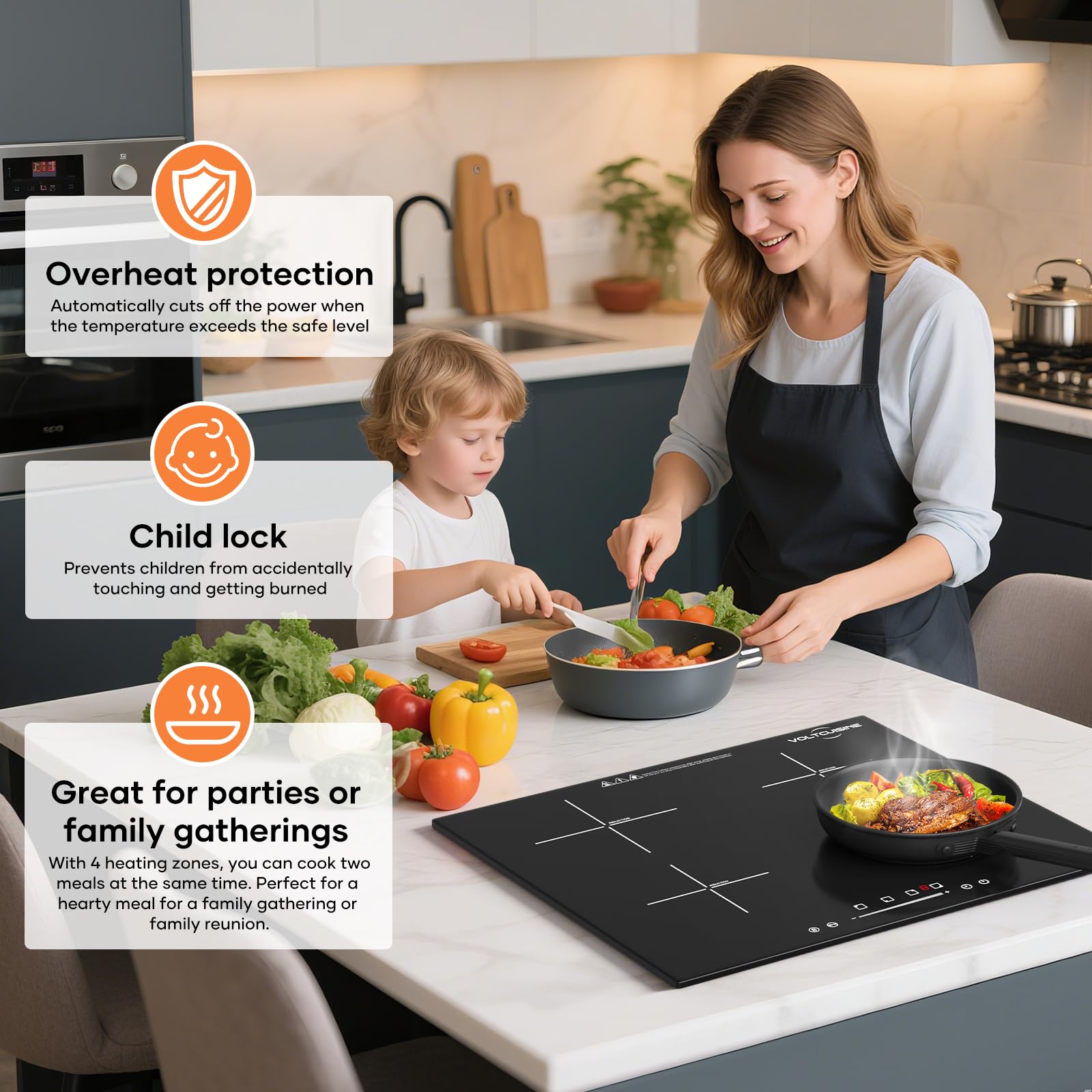 1200W Portable Induction Cooktop, Single Burner Electric Stove, Magnetic Cookware Compatible, Touch Control, 8 Power Levels, Timer, Black Crystal Glass Surface