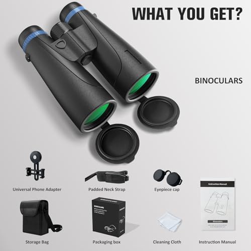 12x50 HD Binoculars for Adults High Powered, Binoculars for Bird Watching with Upgraded Binoculars Phone Adapter, Large View Binoculars for Adults, Lightweight Binoculars for Long Distance