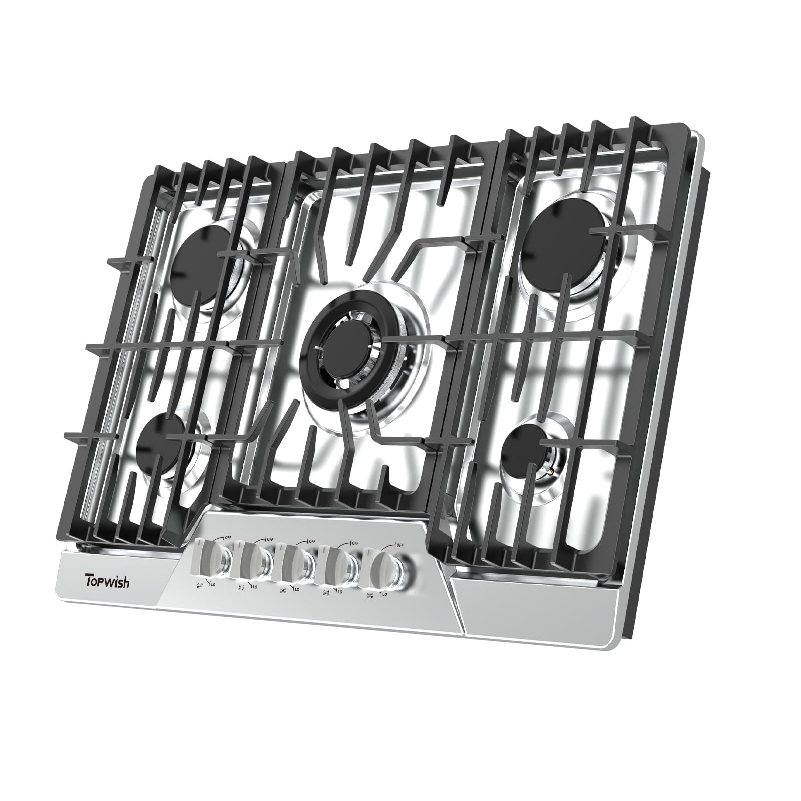 12 Inch Gas Cooktop, TOPWISH Gas Stove Top with 2 High Efficiency SABAF Burners, NG/LPG Convertible 304 Stainless Steel Built-in Propane Stovetop with Thermocouple Protection for Apartments, Rvs