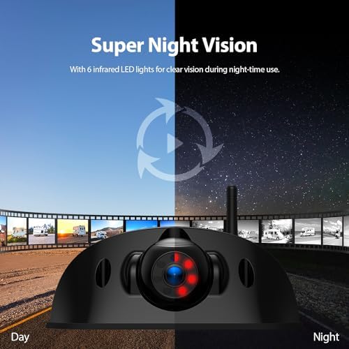 1080P 7" Wireless RV Backup Camera System, Compatible with Furrion Pre-Wired RV Truck Trailer, DVR Monitor & IR Night Vision Rear View Camera, IP69K Waterproof, Adjustable Parking lines, BW7