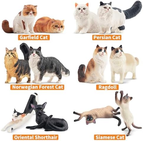 12PCS Realistic Cat Figurines, Plastic Cat Figure, Cat Cake Topper Kitten Toy Christmas Birthday Gift for Kids and Children