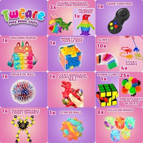 120 Pcs Fidget Toys Pack, Pop Sensory Party Favors Set Gifts for Kids Adults Boy Girl Stocking Stuffers Autistic Bulk Goodie Bag Filler Treasure Box Classroom Prizes School